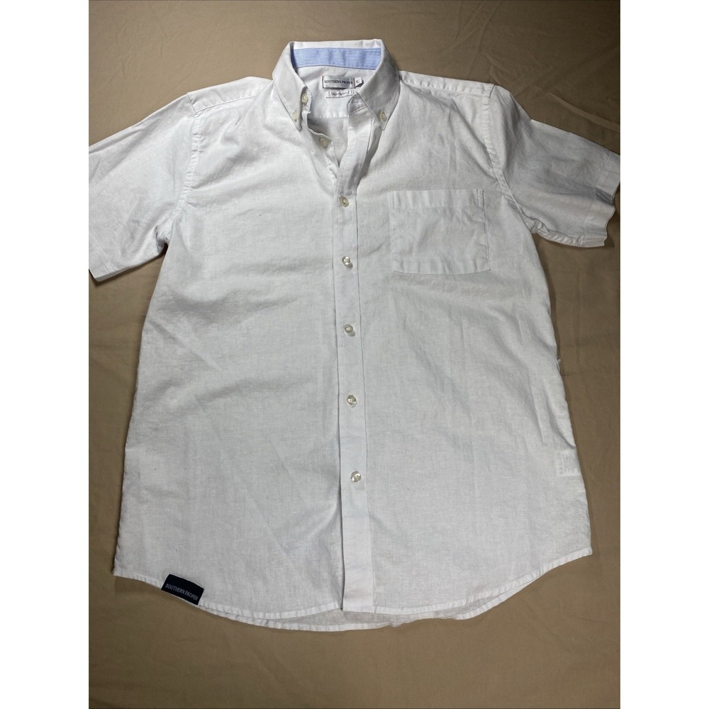 Southern Proper Men's Small White Short Sleeve Tailored Fit Shirt Linen/Cotton